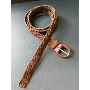 Mens Belt Size 42 Cowhide Leather Braided Woven Brown Dress Office Career Casual